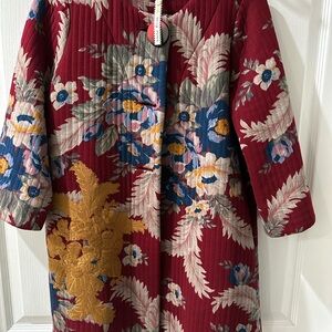 Uncle Frank Burgundy Floral Coat with Blue and Gold Highlights